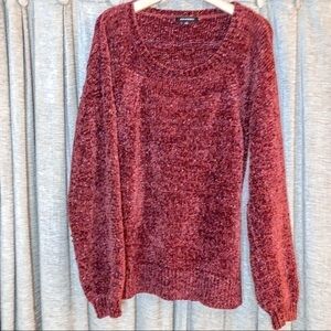 525 America Maroon Marled Knit Chenille Scoop Neck Cozy Sweater Size Medium